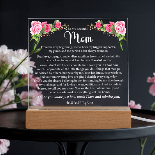 To My Beautifull Mom | With All My Love | Square Acrylic Plaque